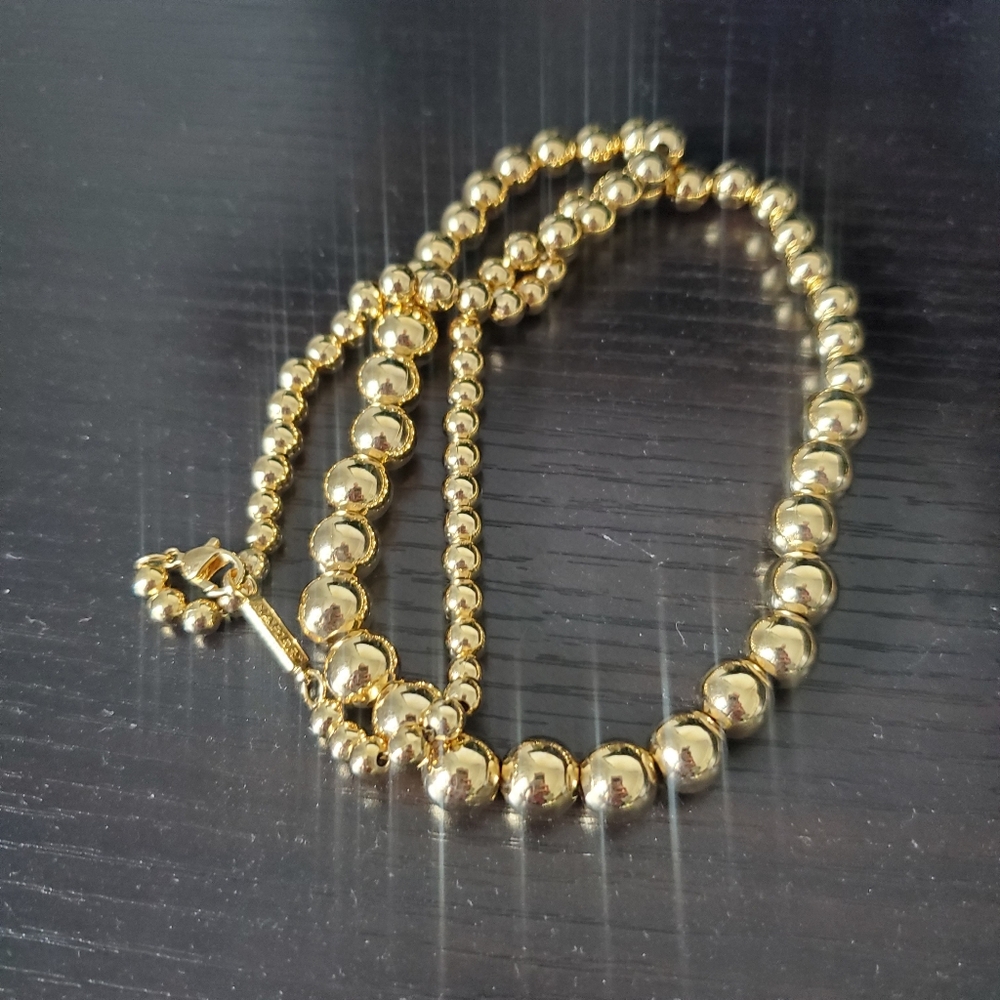 Vintage NAPIER Graduated Gold Beads Necklace Regencycore 1980s Jewellery 24"